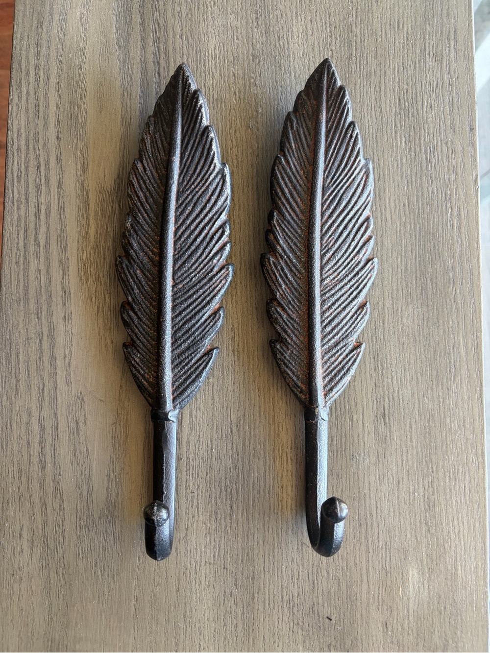 Feather Wall Hooks Set - Rustic Brown Decorative Hooks